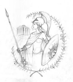 Athena Goddess Art Drawing, Athena Art Drawing, Athena Goddess Drawing, Athena Sketch, Goddess Drawings, Branch Sketch, Olive Tree Tattoos