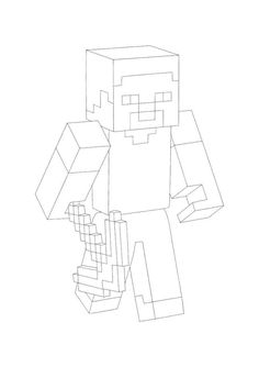 an image of a minecraft character that is in the middle of a line drawing