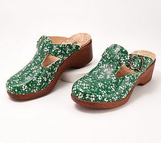 Feeling a little bit fancy? These buckled clogs bring an instant boost to any outfit thanks to a featherweight wedge outsole. From Alegria. Spring Clogs With Buckle Closure And Low Heel, Spring Low Heel Clogs With Buckle Closure, Green Spring Clogs With Removable Insole, Spring Wedge Heel Clogs With Cushioned Footbed, Spring Cushioned Wedge Heel Clogs, Green Clogs With Removable Insole, Green Closed Toe Clogs With Buckle Closure, Spring Clogs With Removable Insole And Flat Heel, Spring Flat Heel Clogs With Removable Insole