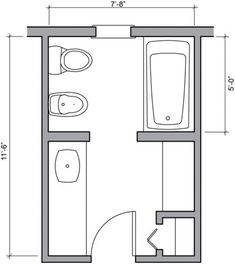 the floor plan for a small bathroom with two sinks and a toilet in one room