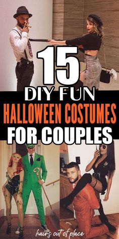 halloween costumes for couples with text overlay that reads 15 diy fun halloween costumes for couples