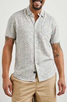 This ultra comfortable, laidback shirt is perfect for any occasion from work to weekend. Made from a lightweight linen blend, this short sleeve button-down shirt features a single patch pocket at chest.    Relaxed fit55% Linen 45% Rayon    Machine wash cold. Line dry. Do not bleach. Cool iron if needed. Denim T Shirt, Denim Sweater, Short Shirts, Denim Pant, Shirt Accessories, Denim Shop, Outerwear Jackets, Linen Blend, Patch Pocket