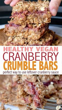 healthy vegan cranberry crumble bars are the perfect way to use leftover cranberry sauce