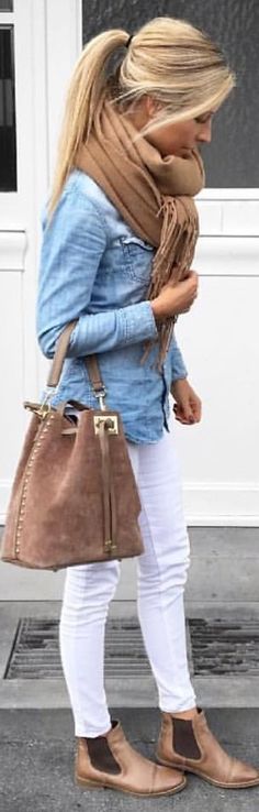 Damen Outfit, Preppy Summer Outfits, Scarf Casual, Shoes Outfit, Looks Chic, Fashion 2020, Looks Style, White Pants