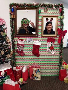 two women are dressed up in christmas costumes