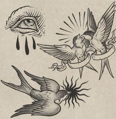 an old school tattoo design with two birds