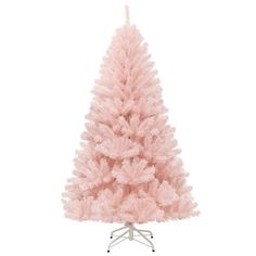 a pink artificial christmas tree on a white background