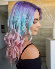 Blue And Pink Hair, Blue Ombre Hair, Wig Styling, Unicorn Hair, Ombre Hair Color, Pastel Hair