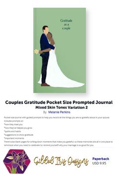 a wedding card with an image of a bride and groom on the front, text reads couples grateful pocket size promed journal mixed skin