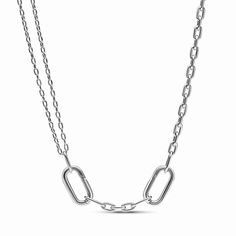 Our sterling silver Pandora ME Double Link Chain Necklace has endless styling possibilities, featuring two openable styling connectors - designed with grooved lines to set them apart - five links between each styling connector and a small carabiner clasp closure. Half of the necklace links up to a double chain detail, adding an individual edge to the chain. You can keep the original length, make your link chain longer or turn it into a choker, all by adding and taking away links to suit you. Once you’ve customized your link chain, remix it with meaningful medallions and mini dangles on the openable styling connectors to tell your story. Pandora Me, Pandora Necklace, Bracelet Diy, Mesh Bracelet, Bracelet Cuir, Link Chain Necklace, Double Chain, Silver Gifts, Dangle Charms