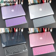 four different views of the same laptop and keyboard