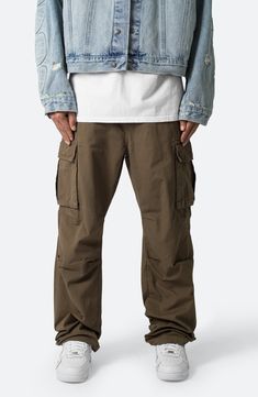 Articulated knees emphasize the baggy, relaxed fit of cargo pants that are cut from soft cotton and fitted with plenty of pockets for stowing a day's essentials. 32 1/2" inseam; 9 1/2" leg opening Zip fly Front pockets; back pockets; cargo flap-patch pockets 100% cotton Machine wash, tumble dry Imported Urban Cotton Cargo Pants For Outdoor, Urban Straight Leg Cotton Cargo Pants, Baggy Cotton Cargo Jeans With Pockets, Baggy Cotton Cargo Jeans For Outdoor, Relaxed Fit Cotton Cargo Jeans For Outdoor, Cotton Cargo Combat Bottoms, Cotton Combat Cargo Bottoms, Urban Style Cotton Cargo Pants With Side Pockets, Urban Cotton Cargo Pants With Side Pockets