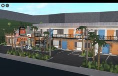 an artist's rendering of a motel with palm trees