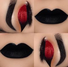 Black And Red Makeup, Makeup Bibir, Winter Eye Makeup, Maquillage Goth, Makeup Zombie, Makeup Cantik