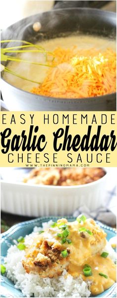 easy homemade garlic cheddar cheese sauce is the perfect side dish for any meal