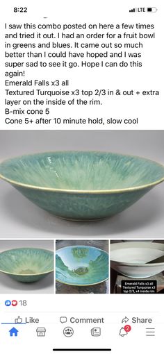 an image of a bowl that is being displayed on the facebook page, with other pictures and text below it