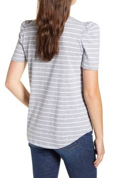 Guarantee that you're wearing the prettiest tee around in this striped style framed with puffed sleeves. 24" front length; 27" back length (size extra-large) Crewneck Short sleeves 100% cotton Machine wash, tumble dry Imported Point of View Striped Short Sleeve Fall T-shirt, Fall Striped Short Sleeve T-shirt, Striped Short Sleeve T-shirt For Fall, Spring Horizontal Stripe T-shirt, Spring Horizontal Stripe T-shirt For Everyday, Spring Everyday T-shirt With Horizontal Stripes, Spring Everyday Horizontal Stripe T-shirt, Horizontal Stripe Crew Neck Tops For Spring, Crew Neck Top With Horizontal Stripes For Spring