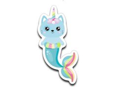 a sticker with an image of a mermaid cat on it's tail, and the