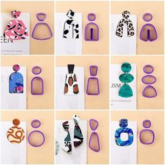 several pictures of different shapes and sizes of hair clips, with the same design on them