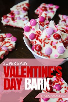 valentine's day bark with white chocolate and pink sprinkles