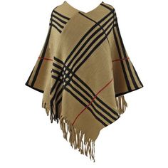 Generously cut, this luxuriously soft knit poncho adds a layer of chic warmth and style to any ensemble, allowing you to face the cooler seasons in style. Layer in style this season with this unbelievably soft and elegant poncho. This poncho features a classic pattern in a simple, yet bold plaid design. Offset side fringe trims the bottom for an extra breezy and flowy silhouette. Product Code: APP00103 SKU: PON01951 Poncho measures 35.5 inches from top to bottom point. Poncho measures 39 inches Chic One-size Poncho Shawl, Acrylic Poncho Shawl For Fall, Acrylic Shawl Poncho For Fall, Beige Knit Poncho One Size, Beige Knit Poncho, One-size Beige Knit Poncho, Winter Poncho Cape In Knit, Winter Knit Poncho Cape, Winter Knit Cape Poncho