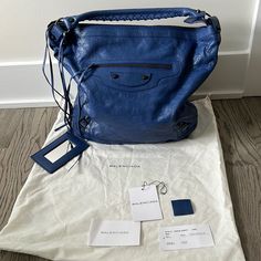 Brand New Beautiful Blue Color Motocross Balenciaga Leather Hobo Bag. Tags And Dust Bag Included. Happy To Post Any Additional Photos If Needed. Balenciaga Hobo Bag, Bags Balenciaga, Balenciaga Leather, Balenciaga Handbags, Balenciaga Logo, Balenciaga Black, Hobo Purse, Balenciaga Bag, Leather Hobo Bag