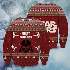 star wars sweater with darth vader on it and merry sit - mas written across the front