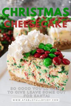 a slice of christmas cheesecake on a plate with the words, so god you want to give some out for santa