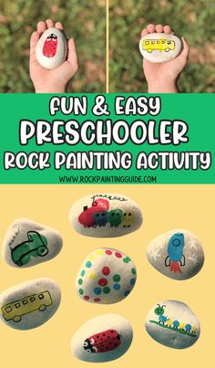 rocks painted to look like children's hands with the words fun and easy preschool rock painting activity