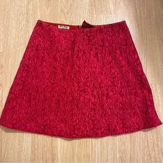 90s Miu Miu Mini Skirt! The Most Beautiful Miu Miu Red Skirt!! Amazing Fabric And Color. Amazing Valentine’s Day Vibes! Super Romantic. Waist Is 24” Length Is 15”. Smal Part Of Ribbon On Inside Of Waist Coming Up But Literally Impossible To Notice While Wearing. Purchased In Paris! Miu Miu Fitted Summer Skirt, Miu Miu Mini Skirt For Spring, Summer Fitted Miu Miu Bottoms, Miu Miu Spring Mini Skirt, Miu Miu Fitted Bottoms For Summer, Spring Season Fitted Miu Miu Mini Skirt, Chic Miu Miu Mini Skirt, Chic Fitted Miu Miu Mini Skirt, Chic Fitted Mini Skirt By Miu Miu