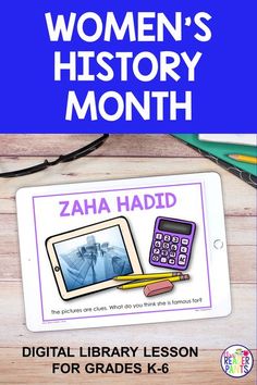 a book titled women's history month with an image of a tablet and calculator