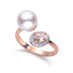 Imperial Pearls 14K Rose Gold 8.5-9mm Akoya Pearl, Morganite & Diamond Ring 0.11Ctw Gh/Si Luxury Exquisite Akoya Pearl Rings, Akoya Pearl Ring, Pearl Trend, Morganite Diamond Ring, Geode Earrings, Morganite Diamond, Baroque Pearl Necklace, Gold Bead Necklace, Keshi Pearls