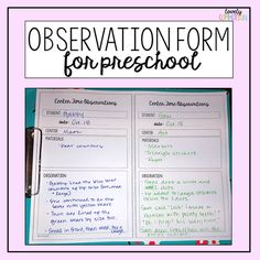 an observation form for homeschool written on a binder with pen and paper