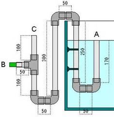 an image of a drawing of a pool with two different sections and measurements for each section