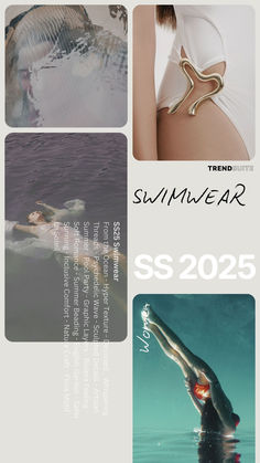 an advertisement for the trend swimwear spring / summer 2012 collection is shown in three different photos