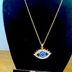 Evil Eye Necklace Gold Plated Brand New Trendy Blue Chain Necklace Gift, Trendy Blue Chain Necklace For Gift, Blue Metal Necklace With Evil Eye, Blue Evil Eye Metal Necklace, Blue Metal Evil Eye Necklace, Dainty Bar Necklace, South Sea Pearl Necklace, Lariat Necklace Silver, Chunky Choker