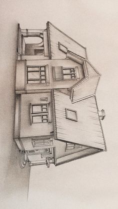 a drawing of a house with two stories