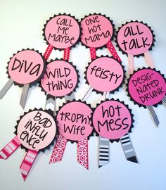 pink and black cupcake toppers with words on them that say,'don't