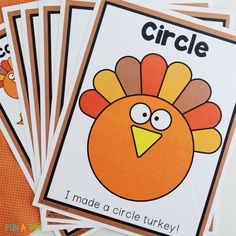 four turkey cards with the words circle on them