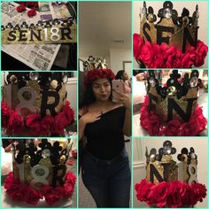 a collage of photos with the letters n and o in gold, black, and red