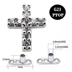 PTOP 1PC 14G Dermal Anchor G23 Titanium Cross Micro Skin Diver Dermal Piercing  Description: Material: G23 Titanium+CZ Gauge(Thickness):14G(1.6mm) Color:As Picture Style: Cross Shape Body Area:Surface Skin Package Includes:1Piece Dermal Piercing Jewelry (Top And Base) Notes: Due to the light and screen setting difference, the item's color may be slightly different from the pictures. Please allow slight dimension difference due to different manual measurement. Dermal Piercing Jewelry, Skin Diver, Dermal Anchor, Cross Shape, Dermal Piercing, Picture Style, Buying Jewelry, Piercing Jewelry, Diver