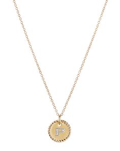 David Yurman necklace from the Cable Collectible Collection. 18-karat yellow gold box chain and pendant. Round pendant with cable trim. Pavé diamond "U" initial. 0.01 total diamond carat weight. Chain, 1.1mm. Pendant, 10mm. Adjustable length, 16-18"L. Lobster clasp. Yurman Necklace, David Yurman Necklace, Chain And Pendant, Gold Box, Diamond Carat, Round Pendant, David Yurman, Box Chain, Jewelry Pouch