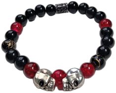 Casual Red Jewelry With Black Beads, Casual Red Beaded Bracelets With Black Beads, Casual Black Jewelry With Spacer Beads, Gothic Black Beaded Bracelets, Black Beaded Gothic Bracelets, Adjustable Red Beaded Bracelets For Halloween, Black Beaded Bracelet, Wedding Bracelets, Black Beaded Bracelets