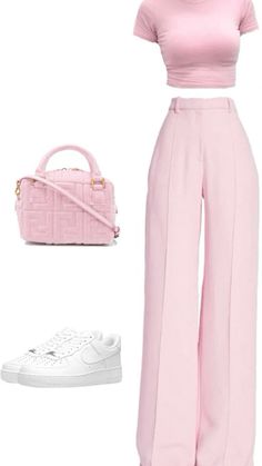 Pink Air Force 1 Outfit Ideas, Pastel Pink Outfit Ideas, Pink Air Force 1 Outfit, Pink Top Outfit Aesthetic, Pink And White Outfit Ideas, Air Force 1 Outfit Woman Winter, Outfits With Air Forces, Pink Crop Top Outfit, Nike Air Force 1 Outfit Woman