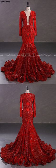 10% off now|Free shipping world-wide. Exaggerated Sparkly Sequin Long Red Mermaid Formal Dress with Sleeves at GemGrace. Click to learn our pro custom-made service for wedding dress, formal dress. View #FormalDresses for more ideas. #uniquepromdresses Formal Dress With Sleeves, Delicate Gown, Red Mermaid, Formal Dresses With Sleeves, Unique Prom Dresses, Dress With Sleeves, Wedding Store, For Wedding Dress, Standard Dress