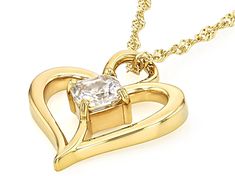 1.40 asscher cut lab created Strontium Titanate, 18k yellow gold over sterling silver heart pendant with 18 inch Singapore chain. Measures approximately 7/8" L x 13/16" W. Chain has a lobster clasp and two inch extender. Asscher Cut Yellow Gold Jewelry Gift, Gold Cubic Zirconia Jewelry With Asscher Cut, Gold Asscher-cut Jewelry For Gift, Gold Asscher Cut Jewelry Gift, Asscher Cut Gold Jewelry For Gift, Mother's Day Heart Cut Tarnish-resistant Jewelry, Mother's Day Heart Cut Tarnish Resistant Jewelry, Gold Asscher Cut Jewelry For Anniversary, Heart Cut Jewelry With Polished Finish For Anniversary