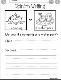 the worksheet for writing opinion writing with pictures and words on it, which are also