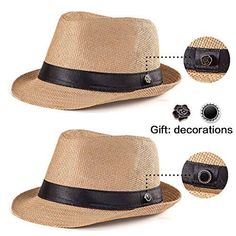 Brand: LADYBROColor: 002 Khaki, Size: 58cm, 22-7/8", for 22" - 22 7/8" ( 7, 7 1/8, 7 1/4 )Features: ★【ONE HAT HAS THREE LOOKS】This fedora trilby has decorations in the package. You can DIY the hat to have three fashion looks. ★【GOOD MATERIAL】80% paper straw 20% Nylon. The materials are high quality, natural, healthy, no bad smell, breathable, lightweight, feeling comfortable when you touch, do not fade, durable, UV Protection, so you can wear the fedora sun hats without worry. ★【PEOPLE'S FAVORED Adjustable Flat Bill Hat For Beach, Adjustable Fit Flat Bill Hat For Beach, Adjustable Flat Bill Beach Hat, Adjustable Fit Flat Bill Summer Hats, Adjustable Flat Bill Fedora For Summer, Brown Summer Fedora With Flat Bill, Vintage Flat Bill Hats For Summer, Vintage Flat Bill Summer Hats, Vintage Adjustable Fedora For Beach