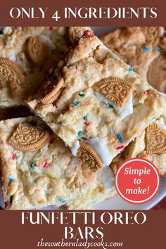 an image of cookies and oreo bars on a plate with text overlay that reads, only 4 ingredients simple to make