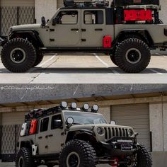 two pictures of the same vehicle in different stages of being used as an off - road vehicle